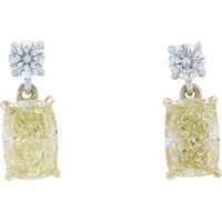 14K Two-Tone Gold Dangle Earrings with Round and Cushion Cut Lab Grown Diamonds - 1.50 Carat Total Diamond Weight