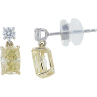 14K Two-Tone Gold Dangle Earrings with Round and Cushion Cut Lab Grown Diamonds - 1.50 Carat Total Diamond Weight