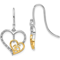 14K Two-Tone Gold Dangle Heart Earrings with Round Diamonds - 0.04 Carats Total Diamond Weight by Oro Pregiato
