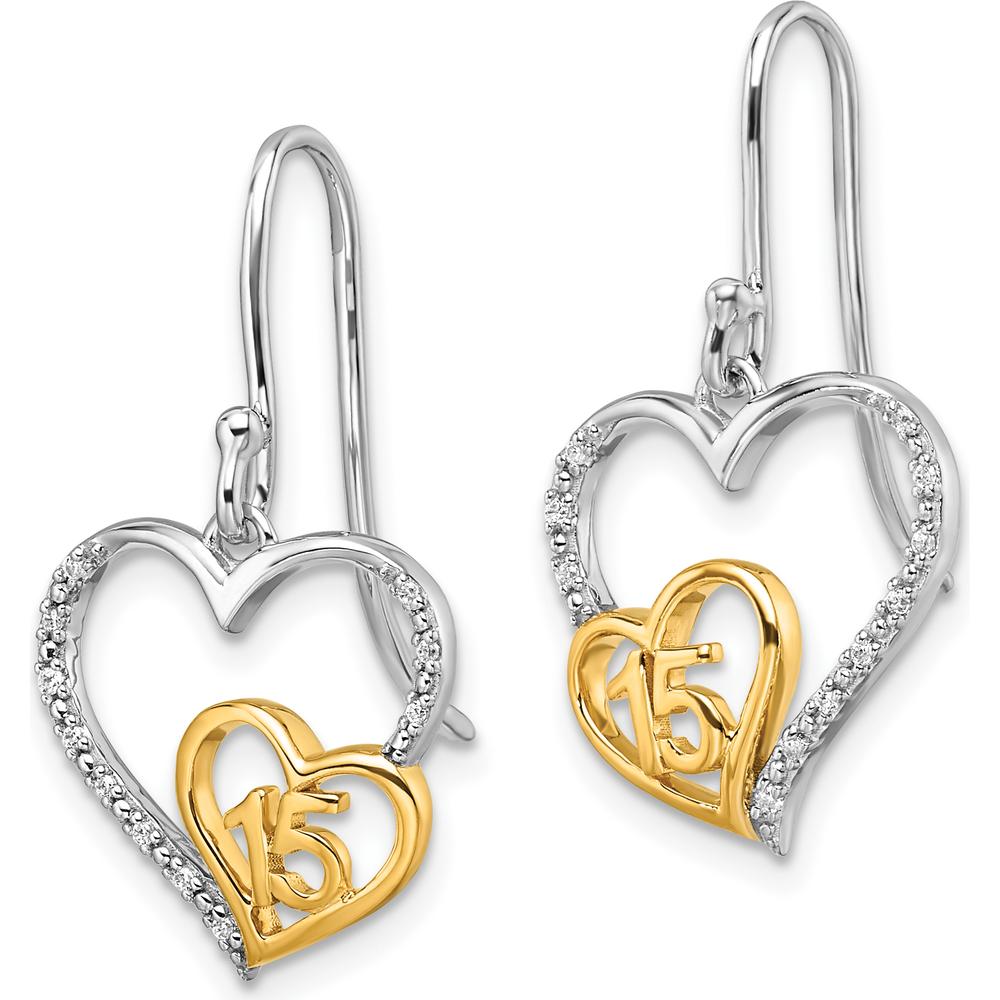 14K Two-Tone Gold Dangle Heart Earrings with Round Diamonds - 0.04 Carats Total Diamond Weight by Oro Pregiato