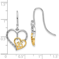 14K Two-Tone Gold Dangle Heart Earrings with Round Diamonds - 0.04 Carats Total Diamond Weight by Oro Pregiato
