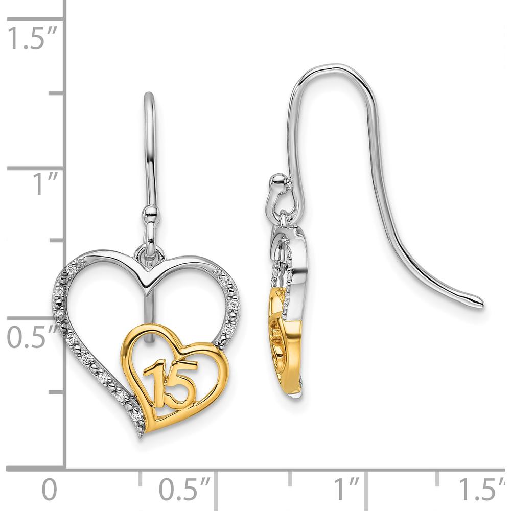 14K Two-Tone Gold Dangle Heart Earrings with Round Diamonds - 0.04 Carats Total Diamond Weight by Oro Pregiato