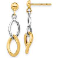 14K Two-Tone Gold Dangle Post Earrings - 27.22mm Length, Polished Finish by Oro Pregiato