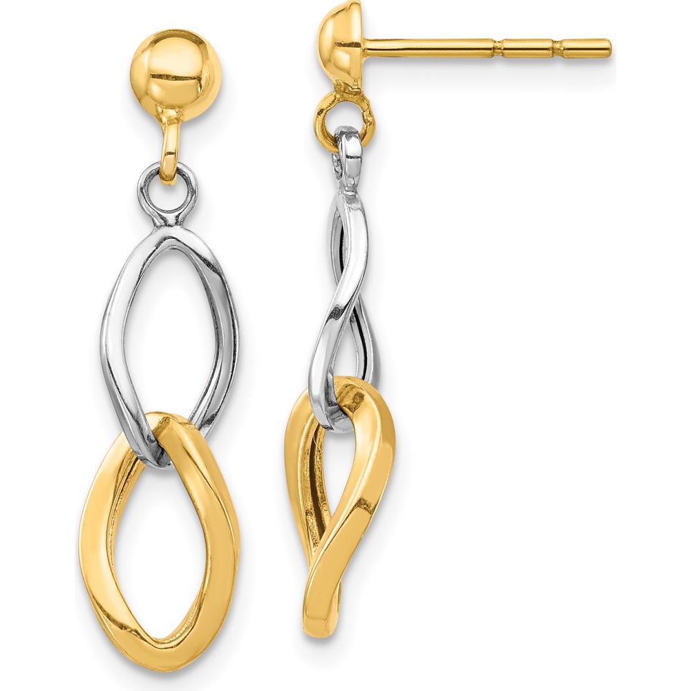 14K Two-Tone Gold Dangle Post Earrings - 27.22mm Length, Polished Finish by Oro Pregiato