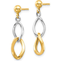 14K Two-Tone Gold Dangle Post Earrings - 27.22mm Length, Polished Finish by Oro Pregiato