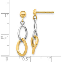 14K Two-Tone Gold Dangle Post Earrings - 27.22mm Length, Polished Finish by Oro Pregiato