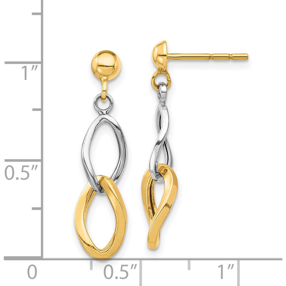 14K Two-Tone Gold Dangle Post Earrings - 27.22mm Length, Polished Finish by Oro Pregiato