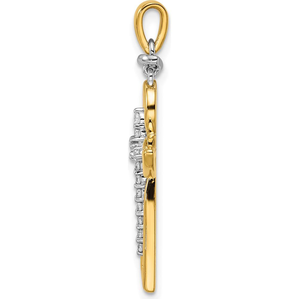 14K Two-Tone Gold Diamond Angel Cross Pendant - 1/5 Carat Total Diamond Weight by Oro Pregiato