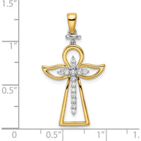 14K Two-Tone Gold Diamond Angel Cross Pendant - 1/5 Carat Total Diamond Weight by Oro Pregiato