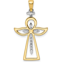 14K Two-Tone Gold Diamond Angel Cross Pendant - 1/5 Carat Total Diamond Weight by Oro Pregiato