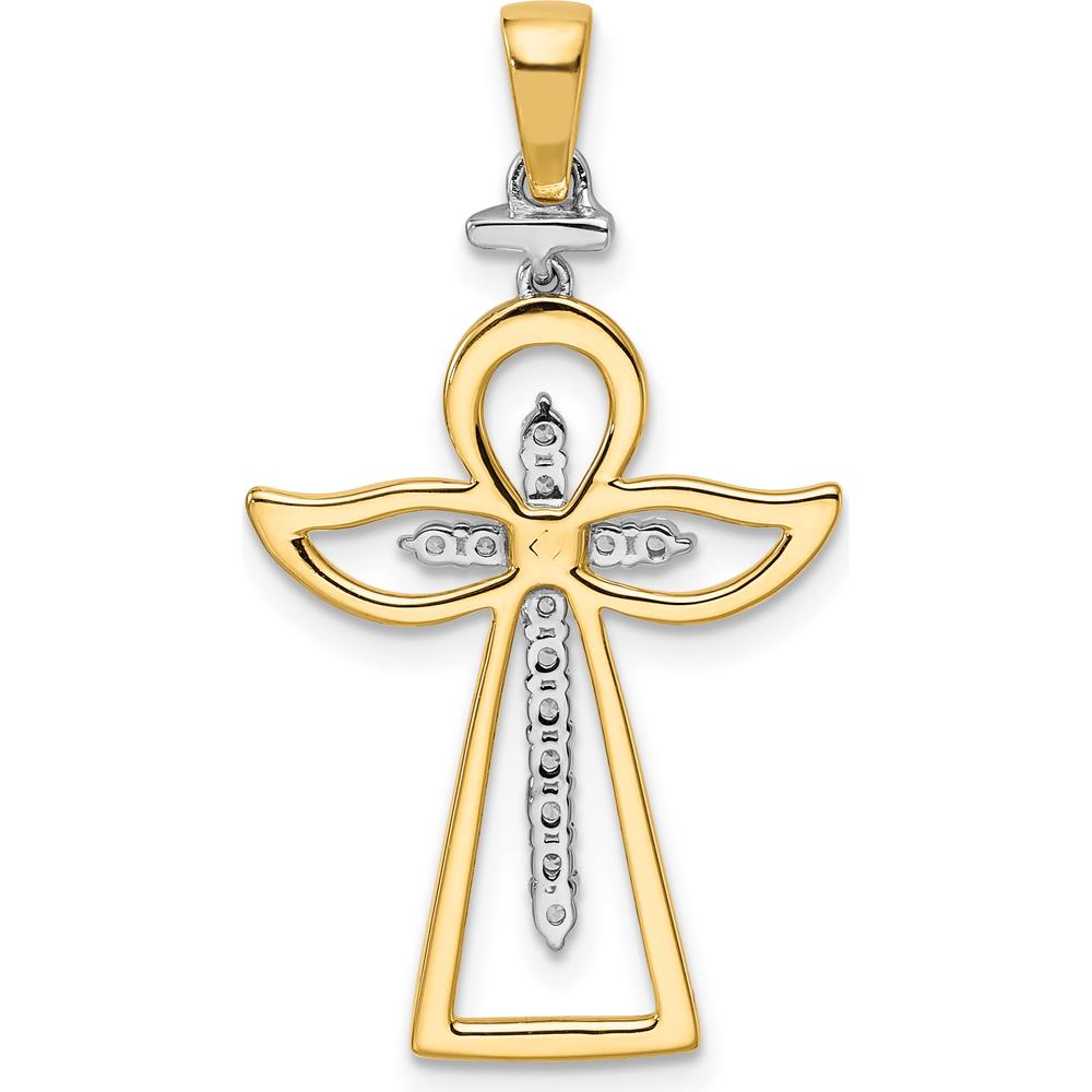 14K Two-Tone Gold Diamond Angel Cross Pendant - 1/5 Carat Total Diamond Weight by Oro Pregiato
