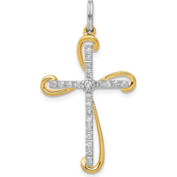 14K Two-Tone Gold Diamond Cross Pendant - 1/6 Carat Total Diamond Weight by Monteluci Fine Jewelry