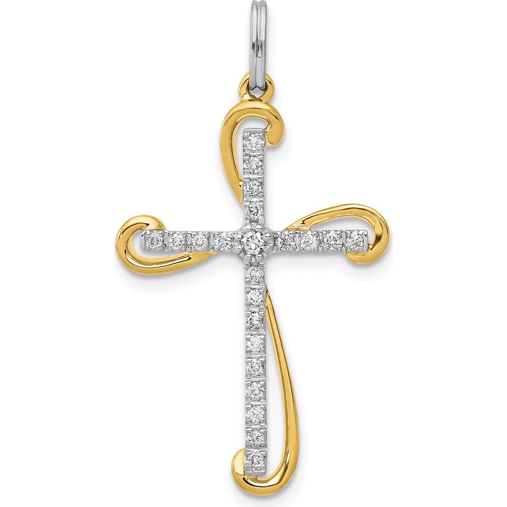 14K Two-Tone Gold Diamond Cross Pendant - 1/6 Carat Total Diamond Weight by Monteluci Fine Jewelry