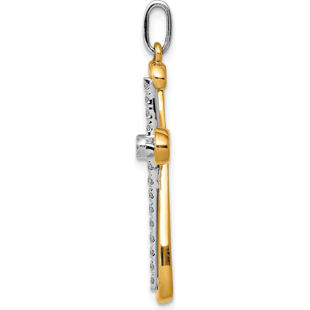 14K Two-Tone Gold Diamond Cross Pendant - 1/6 Carat Total Diamond Weight by Monteluci Fine Jewelry