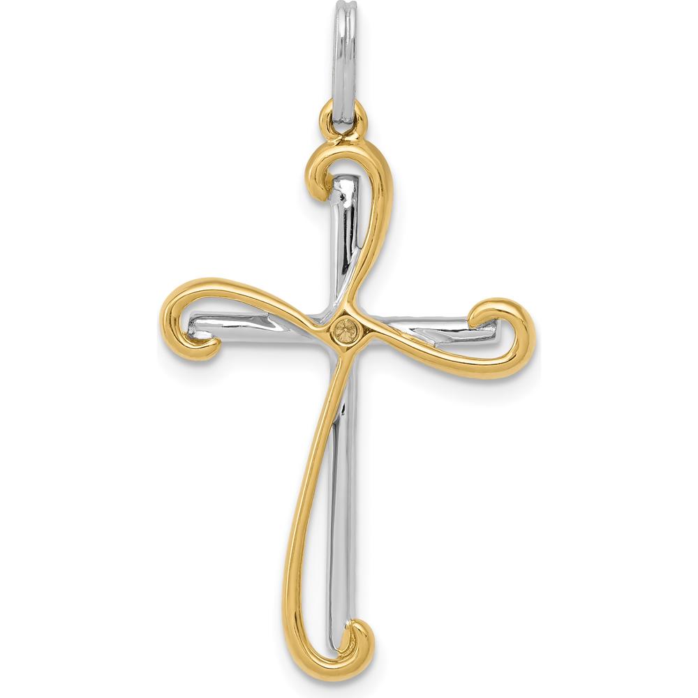 14K Two-Tone Gold Diamond Cross Pendant - 1/6 Carat Total Diamond Weight by Monteluci Fine Jewelry