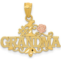14K Two-Tone Gold Diamond-Cut #1 GRANDMA Pendant with Rose Detail by Oro Pregiato