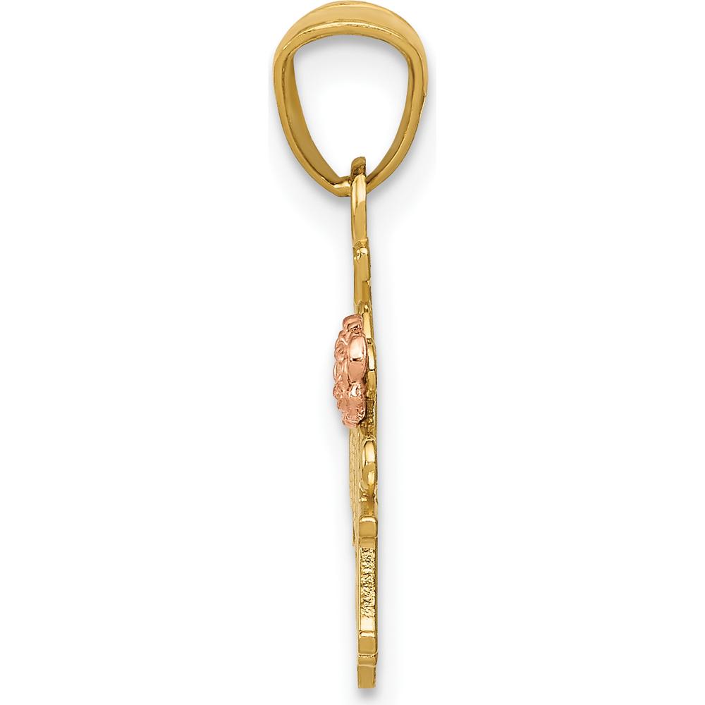 14K Two-Tone Gold Diamond-Cut #1 GRANDMA Pendant with Rose Detail by Oro Pregiato
