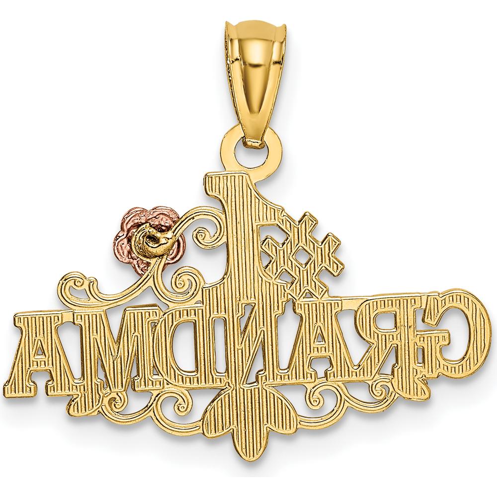 14K Two-Tone Gold Diamond-Cut #1 GRANDMA Pendant with Rose Detail by Oro Pregiato