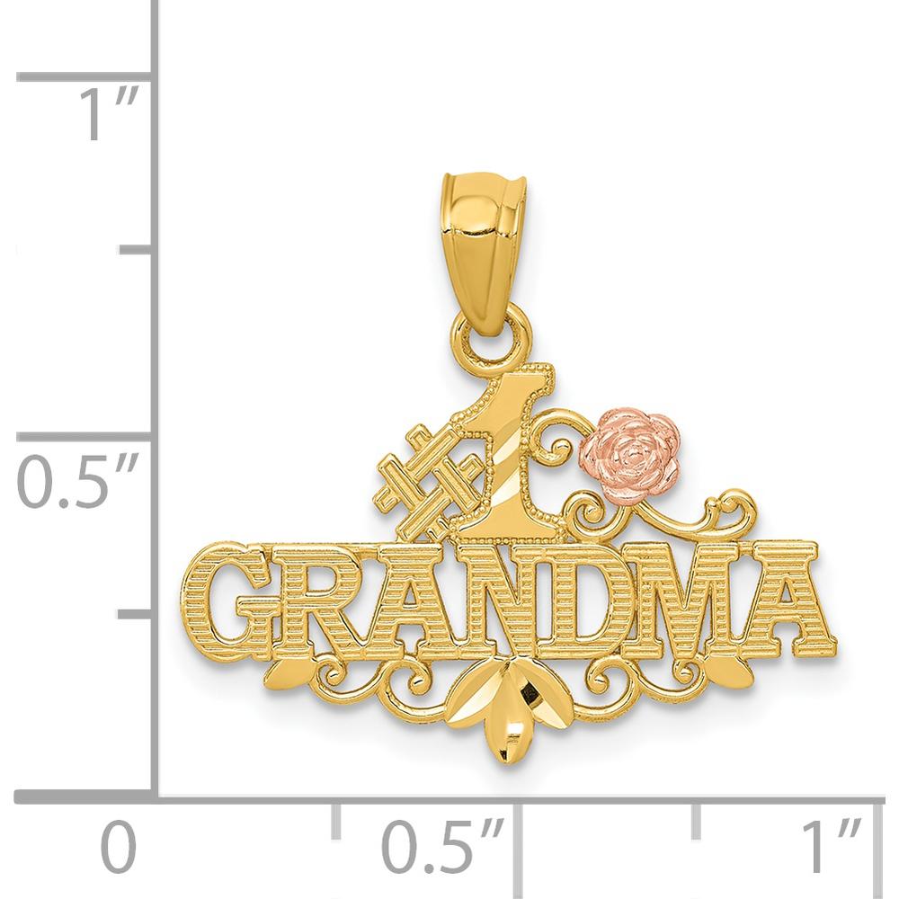 14K Two-Tone Gold Diamond-Cut #1 GRANDMA Pendant with Rose Detail by Oro Pregiato