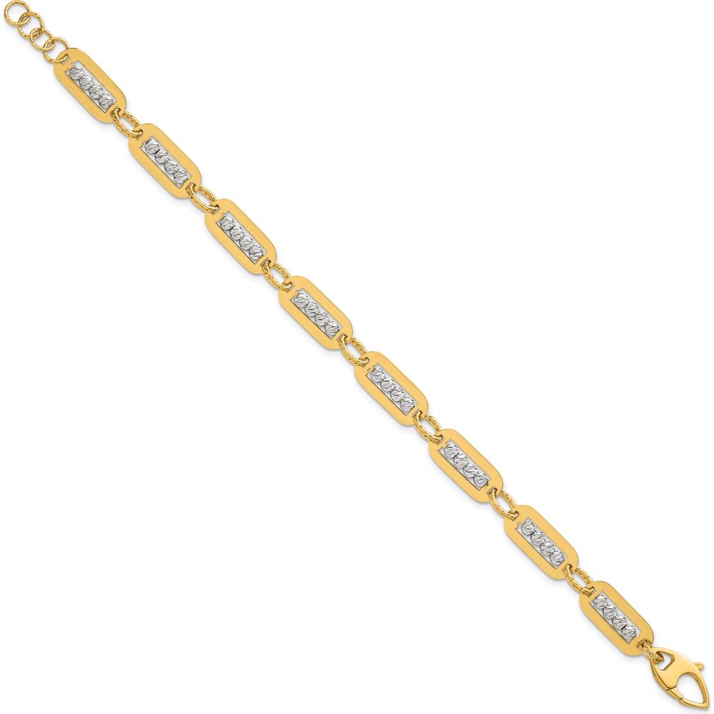 14K Two-Tone Gold Diamond-Cut Bead Bracelet with Lobster Clasp - 7.25" with 0.5" Extender by 0