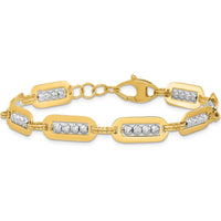 14K Two-Tone Gold Diamond-Cut Bead Bracelet with Lobster Clasp - 7.25" with 0.5" Extender by 0