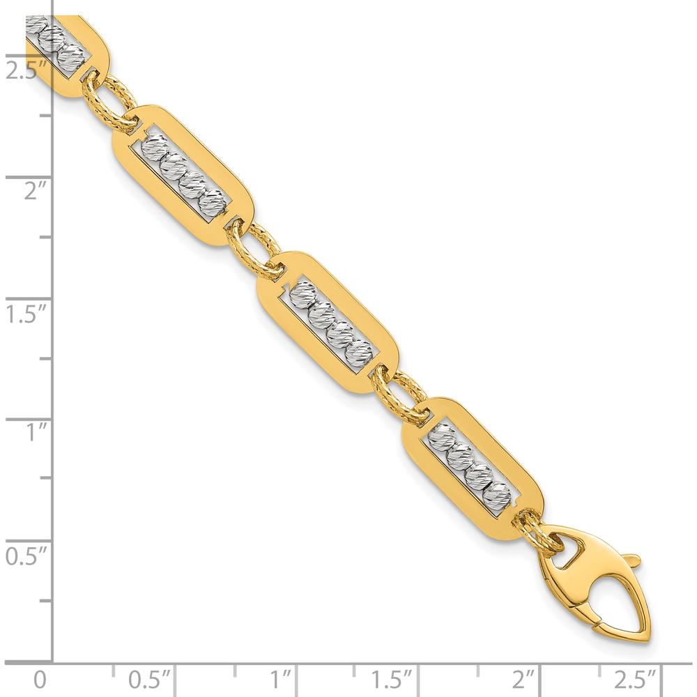 14K Two-Tone Gold Diamond-Cut Bead Bracelet with Lobster Clasp - 7.25" with 0.5" Extender by 0
