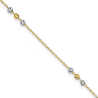 14K Two-Tone Gold Diamond-Cut Beaded 4-Station Anklet - 10" with Extender