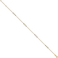 14K Two-Tone Gold Diamond-Cut Beaded 4-Station Anklet - 10" with Extender