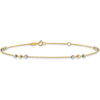 14K Two-Tone Gold Diamond-Cut Beaded 4-Station Anklet - 10" with Extender
