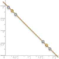 14K Two-Tone Gold Diamond-Cut Beaded 4-Station Anklet - 10" with Extender