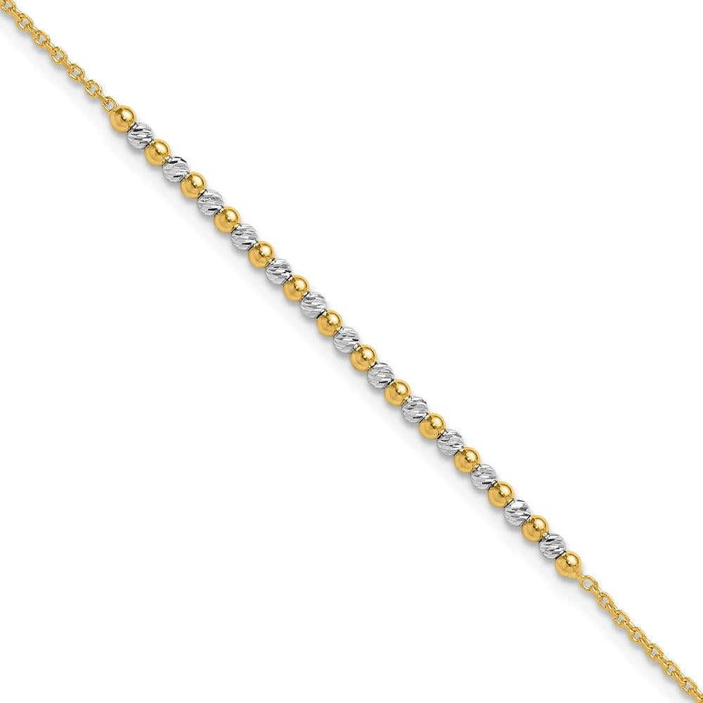 14K Two-Tone Gold Diamond-Cut Beaded Bracelet - 7.5" by 0