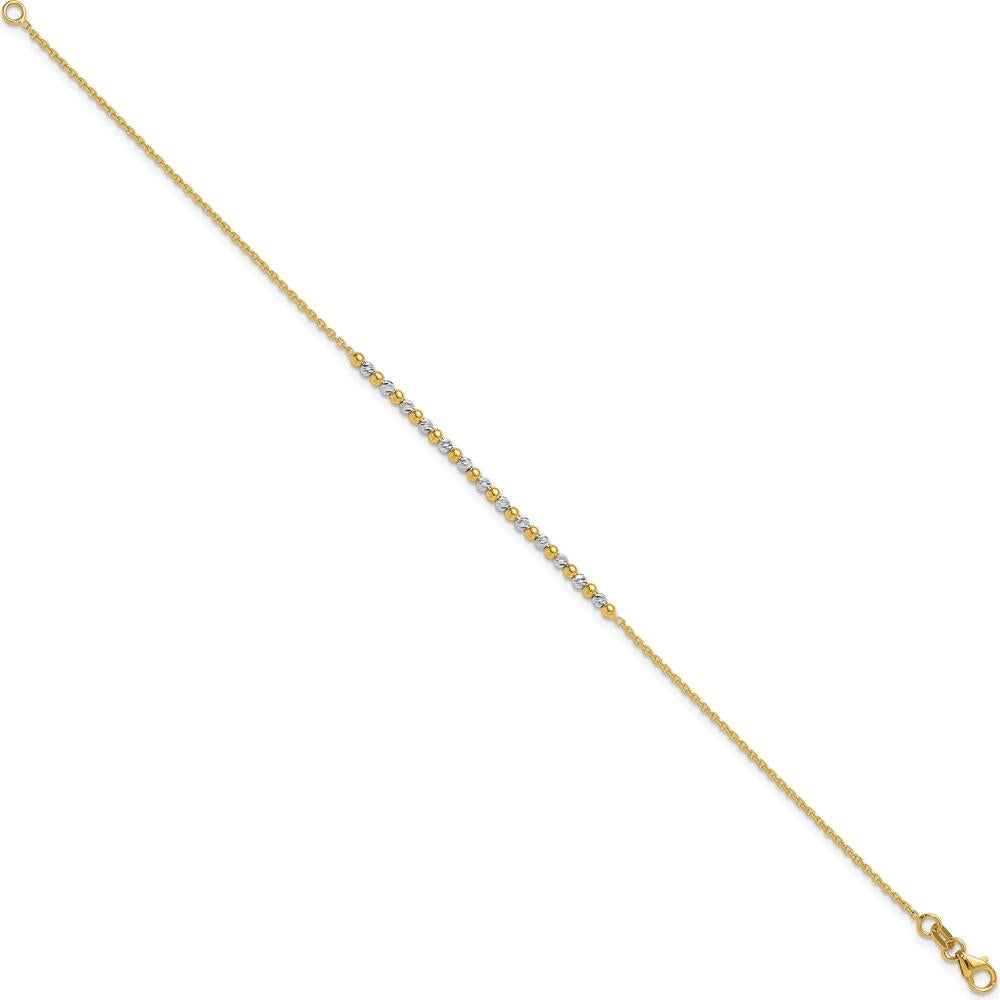 14K Two-Tone Gold Diamond-Cut Beaded Bracelet - 7.5" by 0