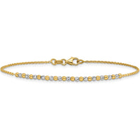 14K Two-Tone Gold Diamond-Cut Beaded Bracelet - 7.5" by 0