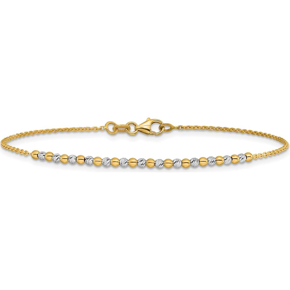14K Two-Tone Gold Diamond-Cut Beaded Bracelet - 7.5" by 0