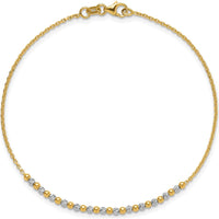 14K Two-Tone Gold Diamond-Cut Beaded Bracelet - 7.5" by 0