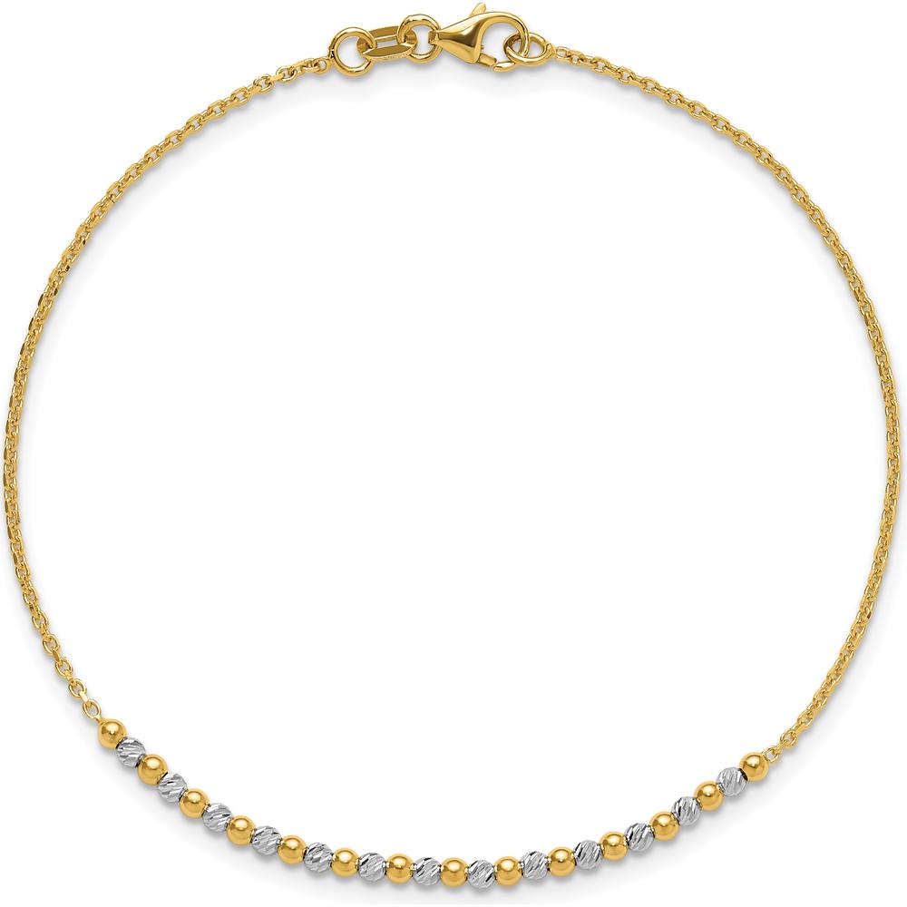 14K Two-Tone Gold Diamond-Cut Beaded Bracelet - 7.5" by 0