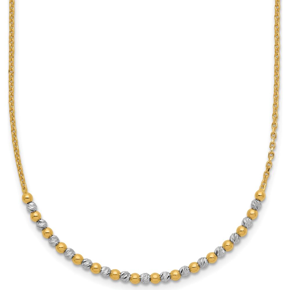 14K Two-Tone Gold Diamond-Cut Beaded Necklace - 18-inch Length with Lobster Clasp by 0