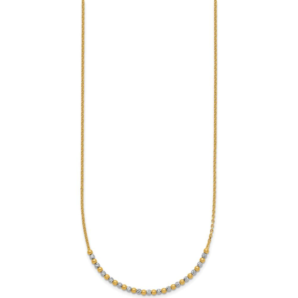 14K Two-Tone Gold Diamond-Cut Beaded Necklace - 18-inch Length with Lobster Clasp by 0