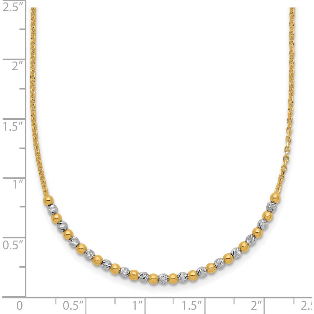14K Two-Tone Gold Diamond-Cut Beaded Necklace - 18-inch Length with Lobster Clasp by 0