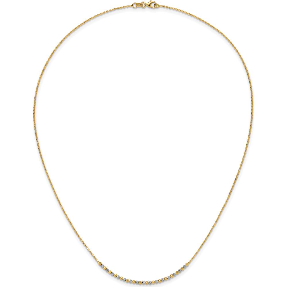 14K Two-Tone Gold Diamond-Cut Beaded Necklace - 18-inch Length with Lobster Clasp by 0
