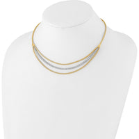 14K Two-Tone Gold Diamond-Cut Beads and Mesh Chain 3-Strand Bib Necklace with 2" Extender by 0