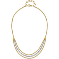 14K Two-Tone Gold Diamond-Cut Beads and Mesh Chain 3-Strand Bib Necklace with 2" Extender by 0