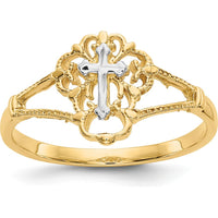 14K Two-Tone Gold Diamond Cut Cross Ring - 12mm Top Length by Oro Pregiato