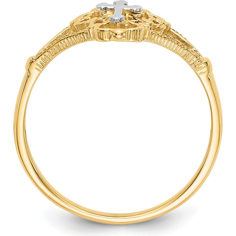 14K Two-Tone Gold Diamond Cut Cross Ring - 12mm Top Length by Oro Pregiato