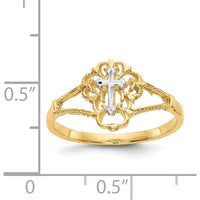 14K Two-Tone Gold Diamond Cut Cross Ring - 12mm Top Length by Oro Pregiato