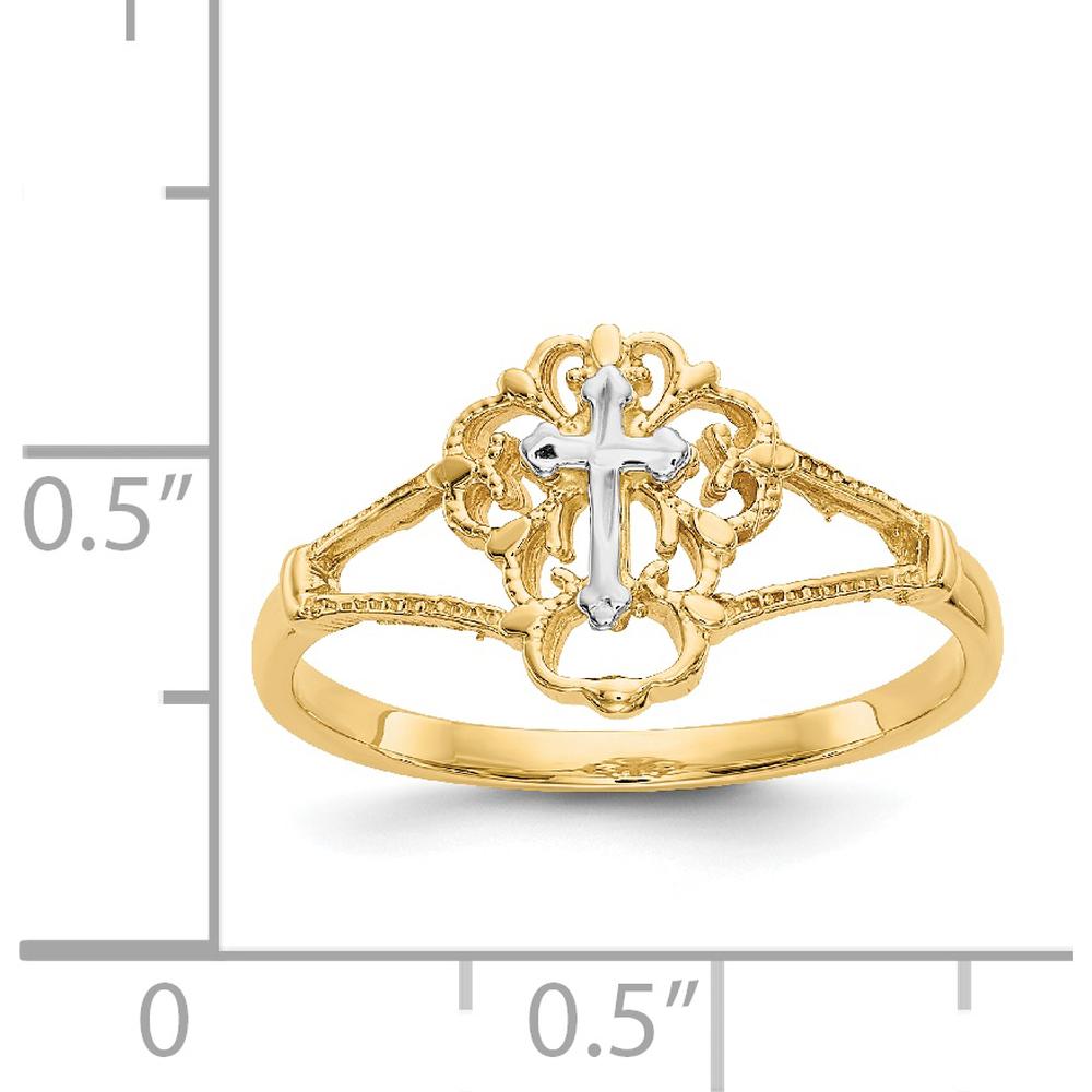 14K Two-Tone Gold Diamond Cut Cross Ring - 12mm Top Length by Oro Pregiato