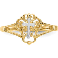 14K Two-Tone Gold Diamond Cut Cross Ring - 12mm Top Length by Oro Pregiato