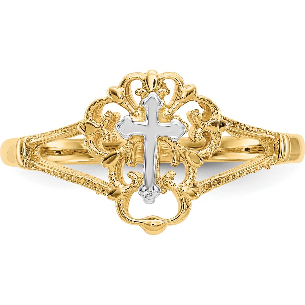 14K Two-Tone Gold Diamond Cut Cross Ring - 12mm Top Length by Oro Pregiato