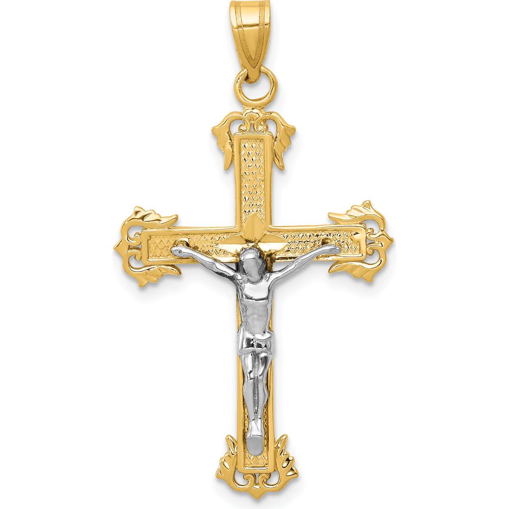 14K Two-Tone Gold Diamond-cut Crucifix Pendant - 40mm Length, 22mm Width by Oro Pregiato