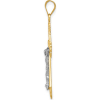 14K Two-Tone Gold Diamond-cut Crucifix Pendant - 40mm Length, 22mm Width by Oro Pregiato